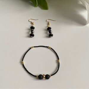 18K Gold Plated Bracelet and Earrings Black